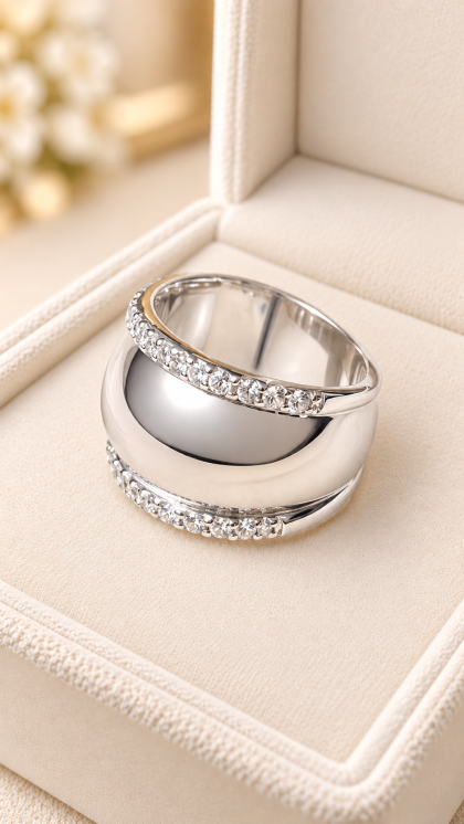 Anillo en oro blanco 18K con Circon