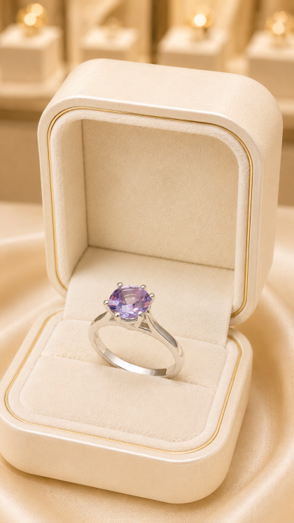 Anillo en oro blanco 18K con Amatista