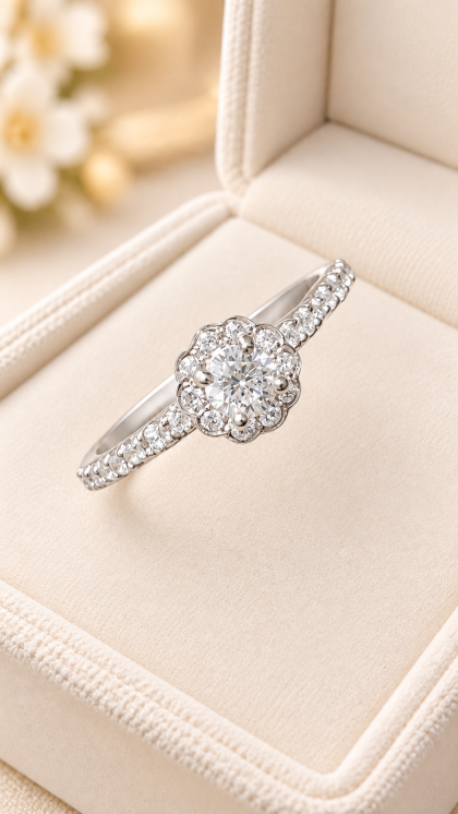 Anillo en oro blanco 18K con Circon