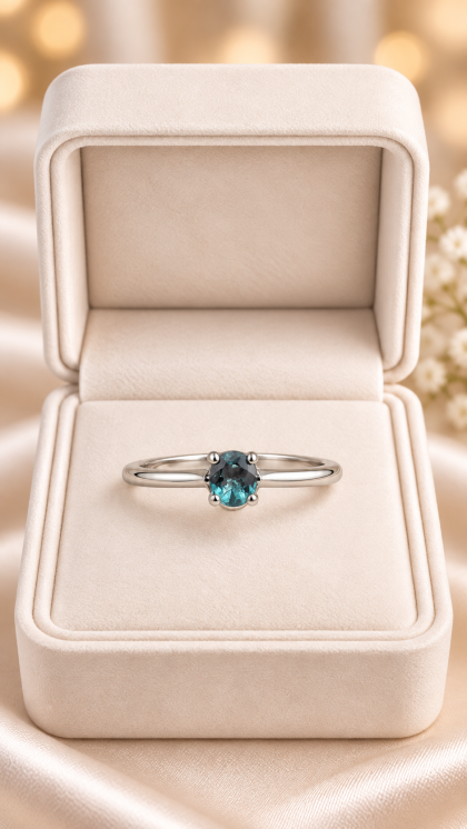 Anillo en oro blanco 18K con Diamante Azul