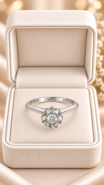 Anillo en oro blanco 18K con Diamantes