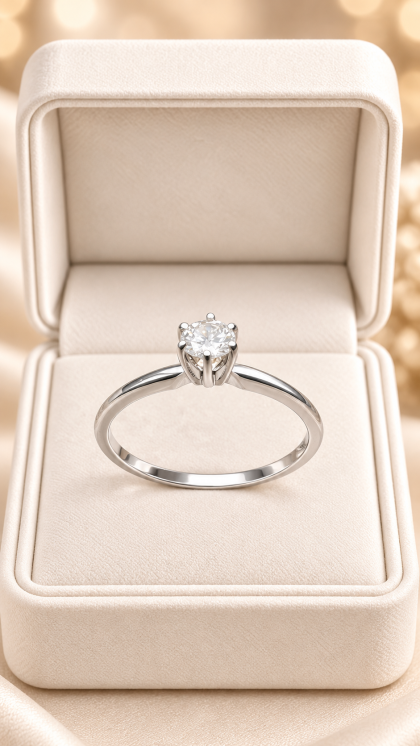 Anillo en oro blanco 18K con Diamante