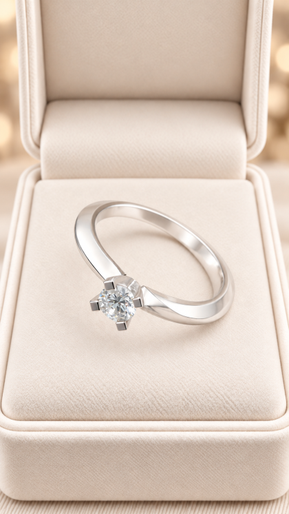 Anillo en oro blanco 18K con Diamante