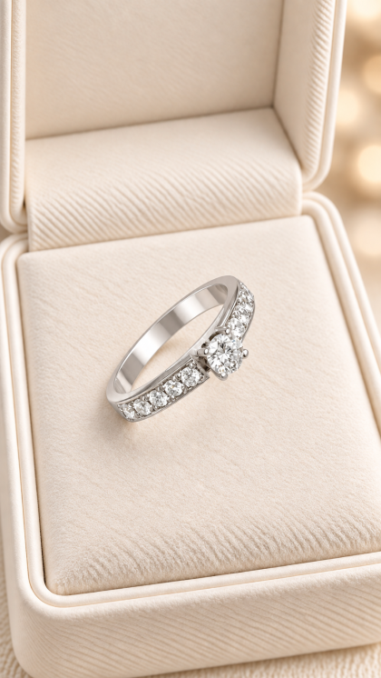 Anillo en oro blanco 18K con Diamantes