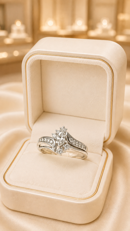 Anillo en oro blanco 18K con Diamantes