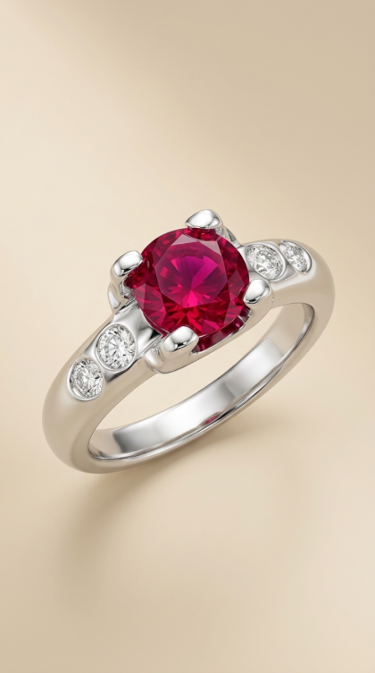 Anillo en oro blanco 18K con Rubí y Diamantes