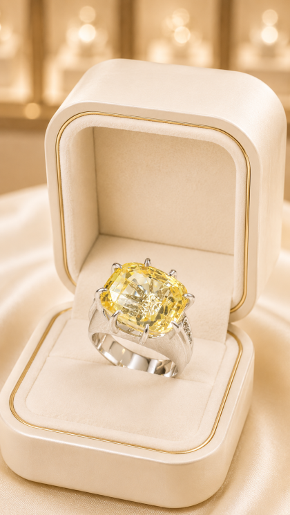 Anillo en oro blanco 18K con Topacio y Diamantes
