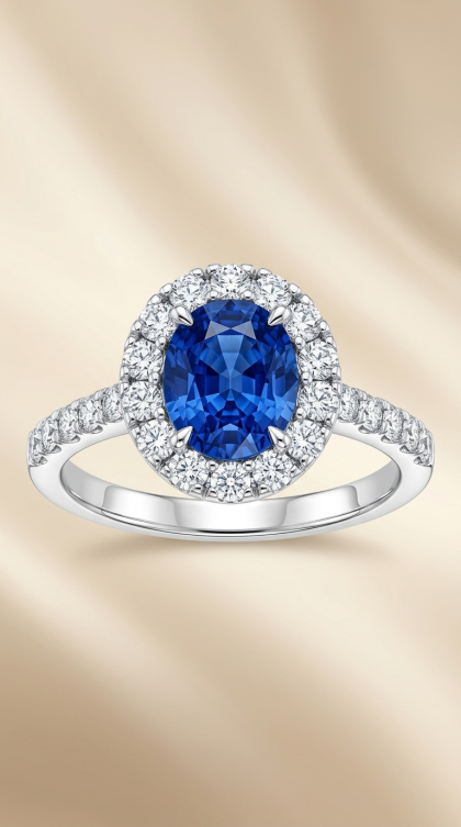 Anillo en oro blanco 18K con Zafiro y Diamantes