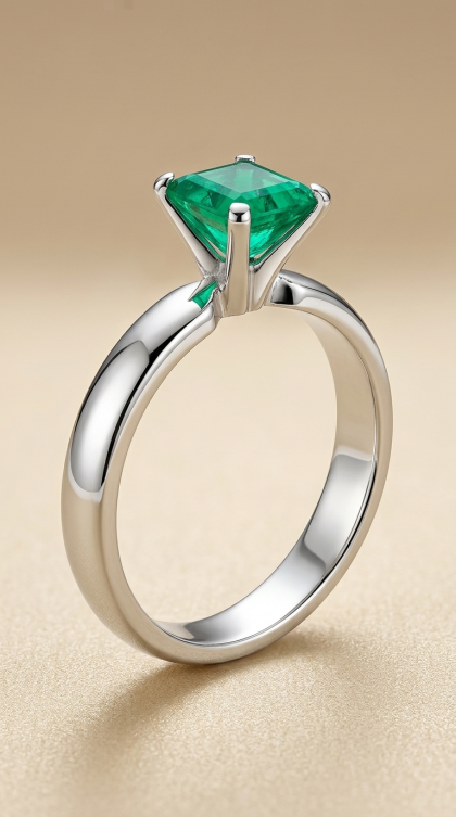 Anillo en oro blanco 18K con Esmeralda