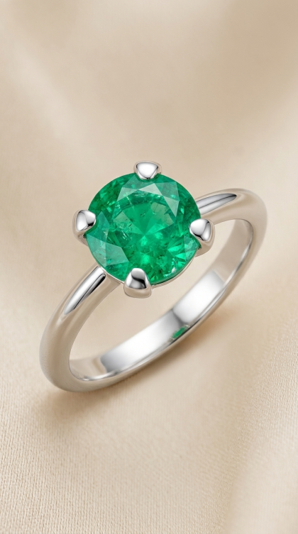 Anillo en oro blanco 18K con Esmeralda