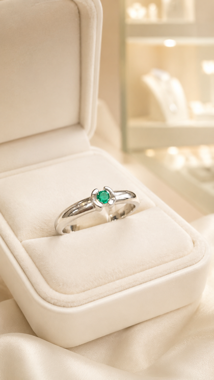 Anillo en oro blanco 18K con Esmeralda