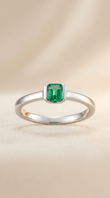 Anillo en oro blanco 18K con Esmeralda