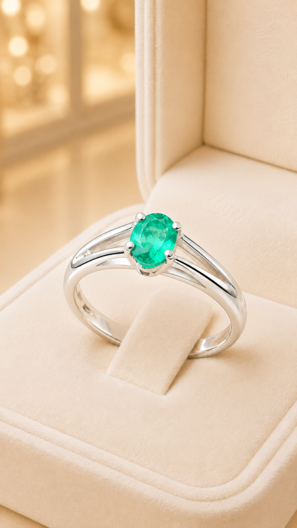Anillo en oro blanco 18K con Esmeralda