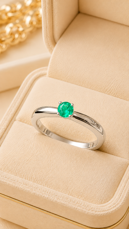 Anillo en oro blanco 18K con Esmeralda