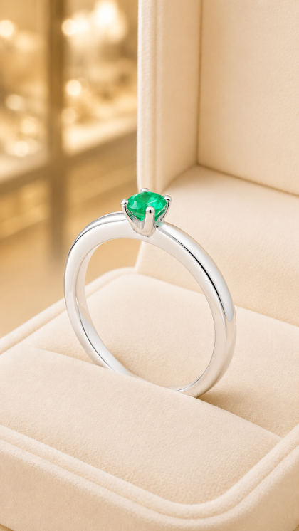 Anillo en oro blanco 18K con Esmeralda