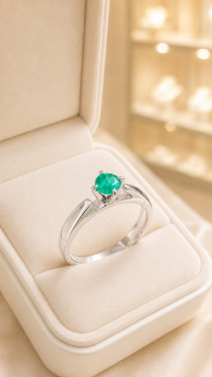 Anillo en oro blanco 18K con Esmeralda