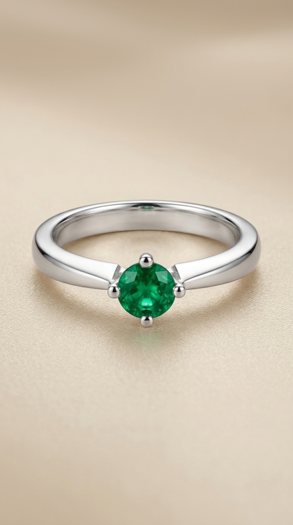 Anillo en oro blanco 18K con Esmeralda