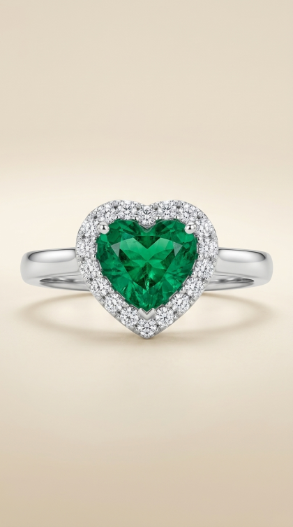 Anillo en oro blanco 18K con Esmeralda y Diamantes