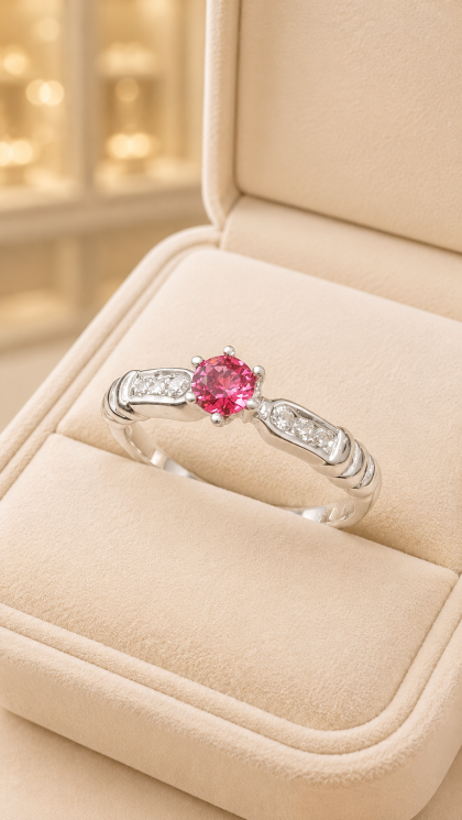 Anillo en oro blanco 18K con Rubí y Circon