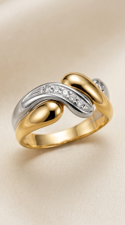 Anillo en oro amarillo y blanco 18K con Diamantes