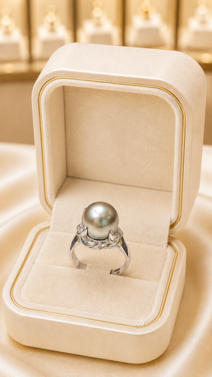 Anillo en platino de 7.6 gr con Perla Negra