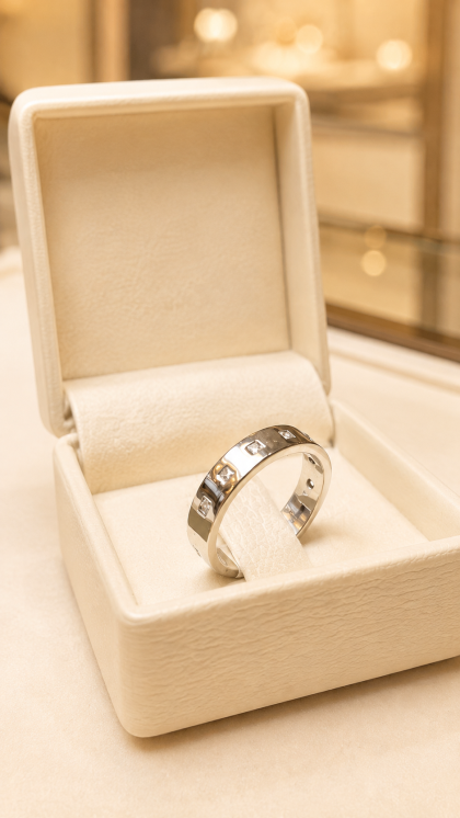 Argolla en oro blanco 18K con Circon