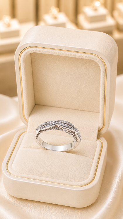Argolla en oro blanco 18K con Diamantes