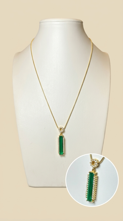 Gargantilla en oro amarillo 18K con Esmeralda y Diamantes