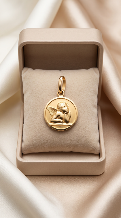 Dije Ángel Pensativo en Oro Amarillo 18K