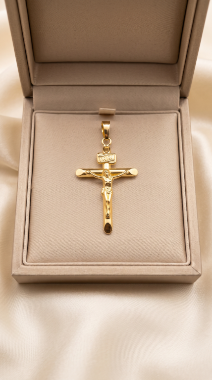 Dije Cruz Crucifijo en Oro Amarillo 18K