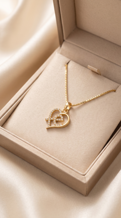 Dije Corazón y FE en Oro Amarillo 18K con Circones