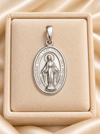 Dije Medalla Milagrosa en Oro Blanco 18K