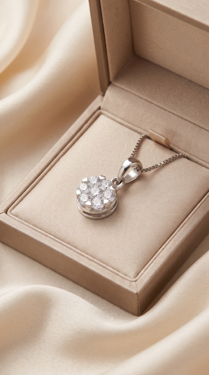 Dije Circular con Diamantes en Oro Blanco 18K