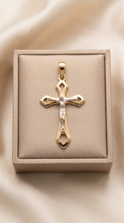 Dije Cruz Crucifijo en Oro Combinado 18K
