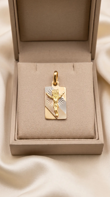 Dije Cruz Crucifijo en Oro Combinado 18K