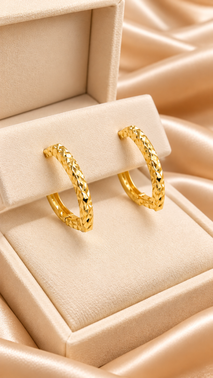 Candongas En Oro Amarillo 18K Labradas Corte Diamante