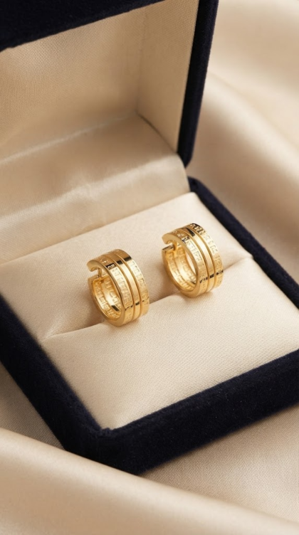 Candongas En Oro Amarillo 18K Diseño Multibanda Labrado