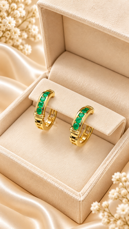 Candongas En Oro Amarillo 18K Con Esmeraldas