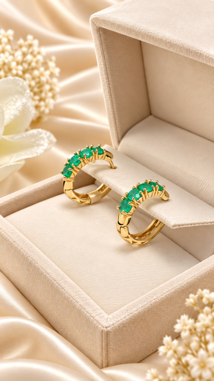 Candongas En Oro Amarillo 18K Con Esmeraldas