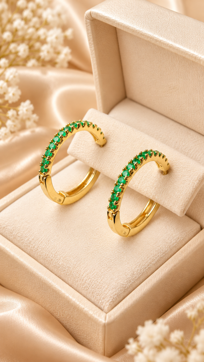Candongas En Oro Amarillo 18K con Esmeraldas
