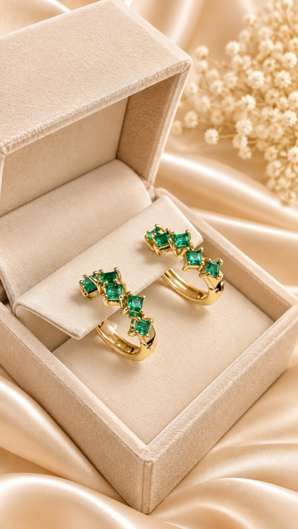 Candongas En Oro Amarillo 18K Con Esmeraldas