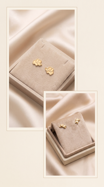 Topos en oro amarillo 18K con diseño de elefantes