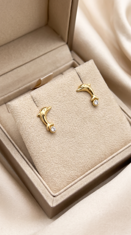 Topos en oro amarillo 18K Delfín con Circon