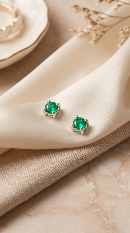 Topos en oro blanco 18K con Esmeraldas