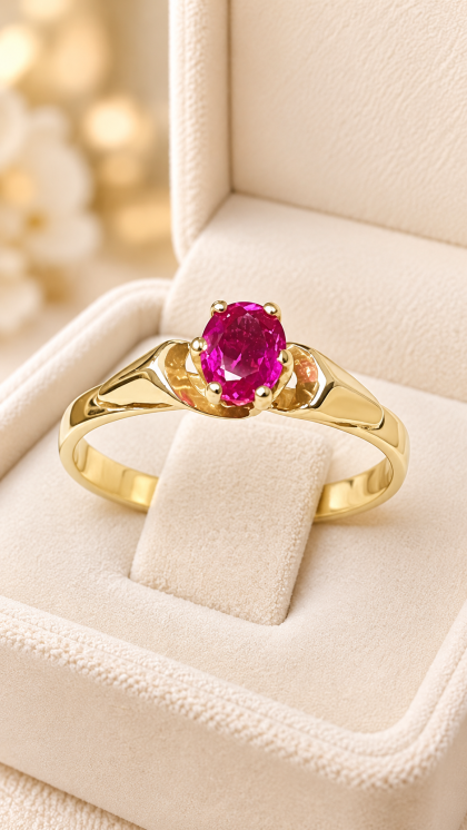 Anillo en oro amarillo 18K con Rubí