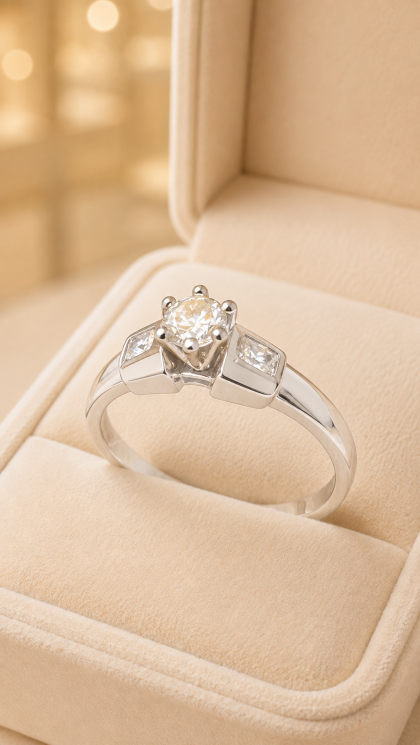 Anillo en oro blanco 18K con Circon