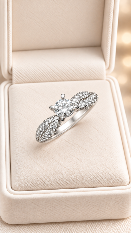 Anillo en oro blanco 18K con Diamantes