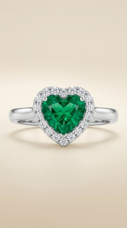 Anillo en oro blanco 18K con Esmeralda y Diamantes