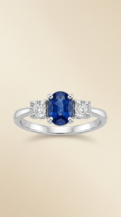 Anillo en oro blanco 18K con Zafiro y Diamantes