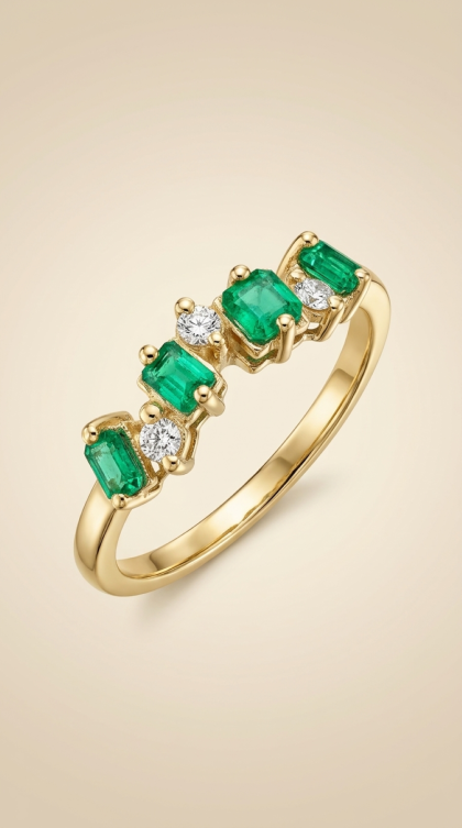 Argolla en oro amarillo 18K con Esmeraldas y Diamantes